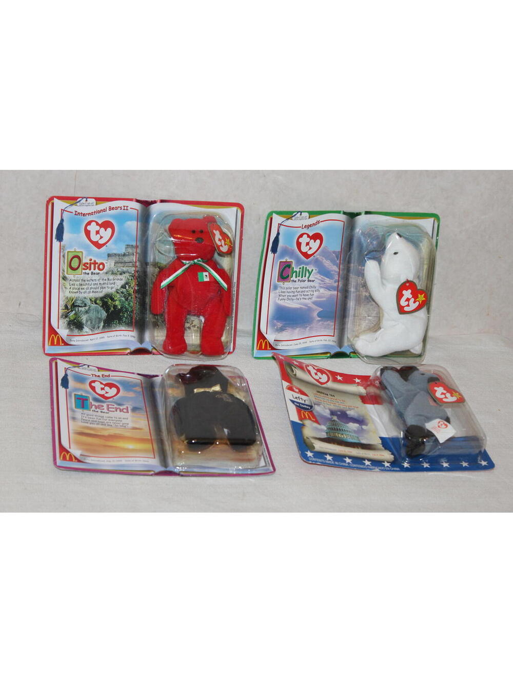 NEW Set 4 McDonald’s TY Teenie Beanie Babies Sealed Osito Chilly Lefty The End